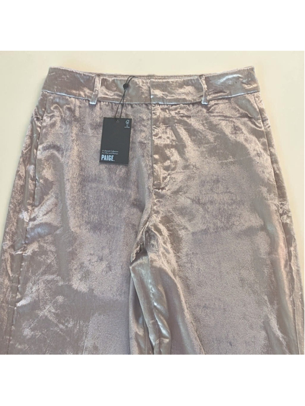 PAIGE Silver Velvet Wide Leg Pants NWT Sz 4 Icy Gray - Picture 8 of 16